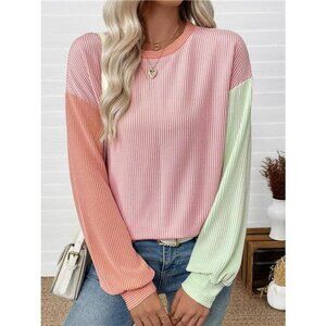 Color Block Ribbed Long Sleeve T-Shirt